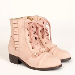 Joyfolie Blush Ruffle Lace-Up Boots